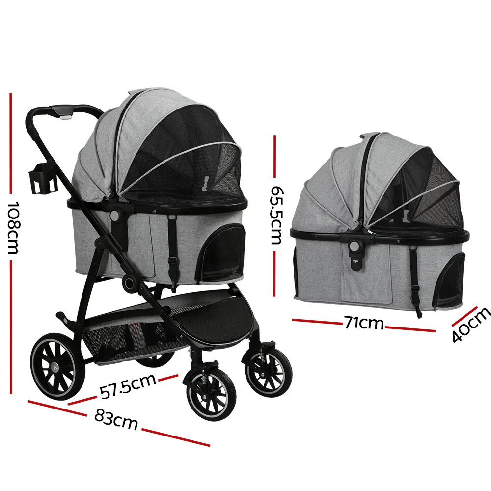 Pet Stroller Pram Large Dog Cat Carrier Travel Pushchair Foldable 4 Wheels - Nurns
