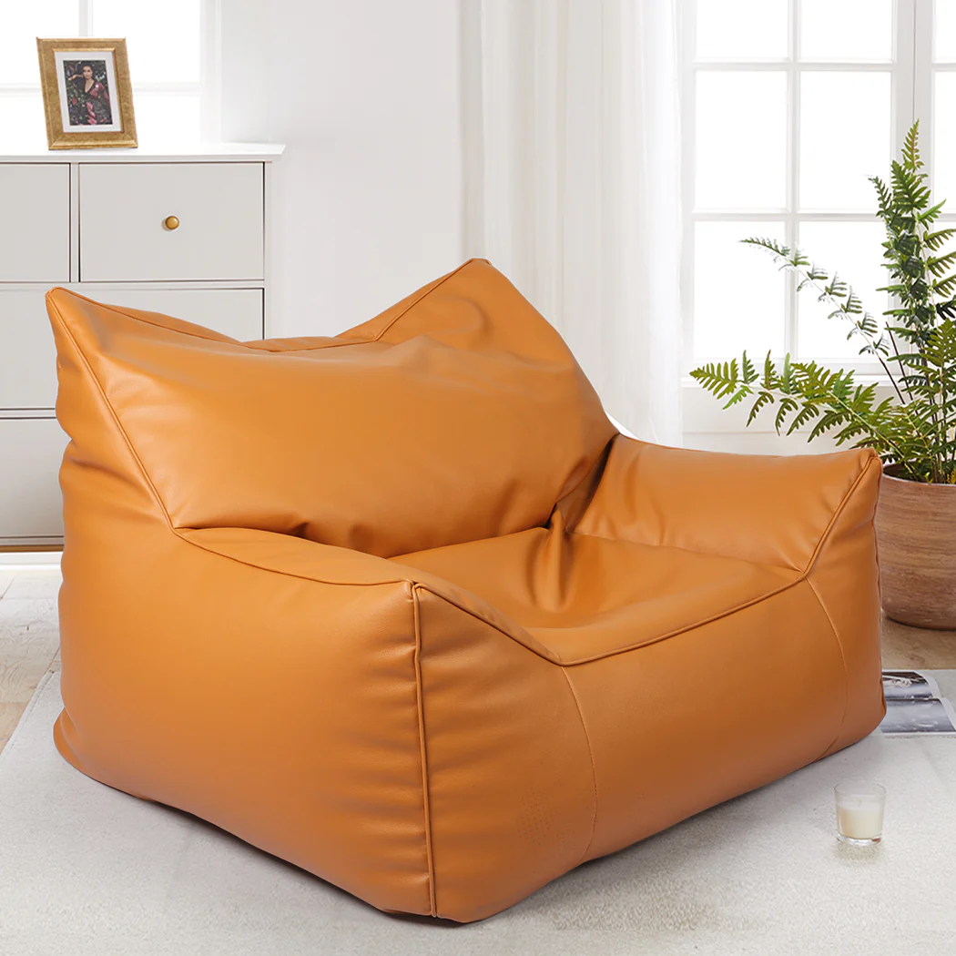 Bean Bag Chair Square Cover PU Indoor Home Game Lounger Seat Lazy Sofa Large - Brown - Nurns