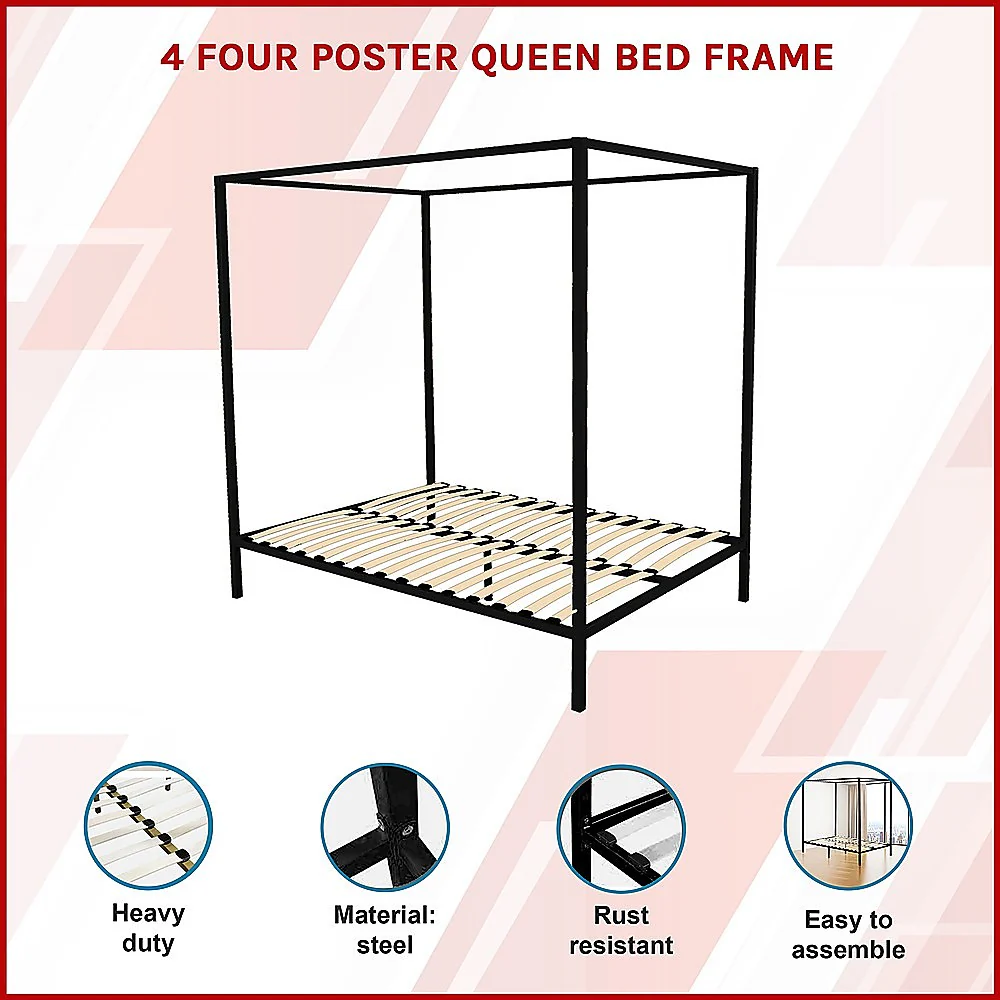 Lilian Four Poster Bed Frame - Black Queen - Nurns