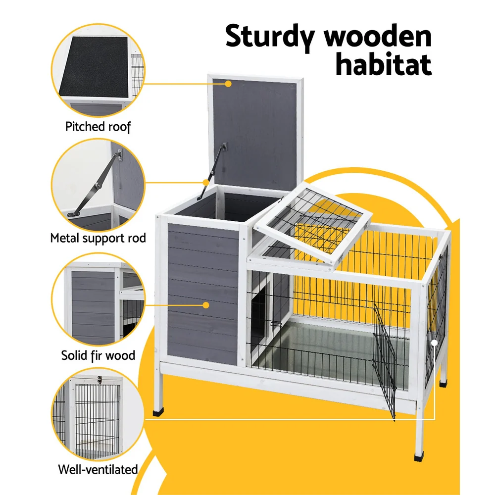 Rabbit Hutch Wooden Ferret Cage Habitat House Outdoor Large - Grey Large - Nurns