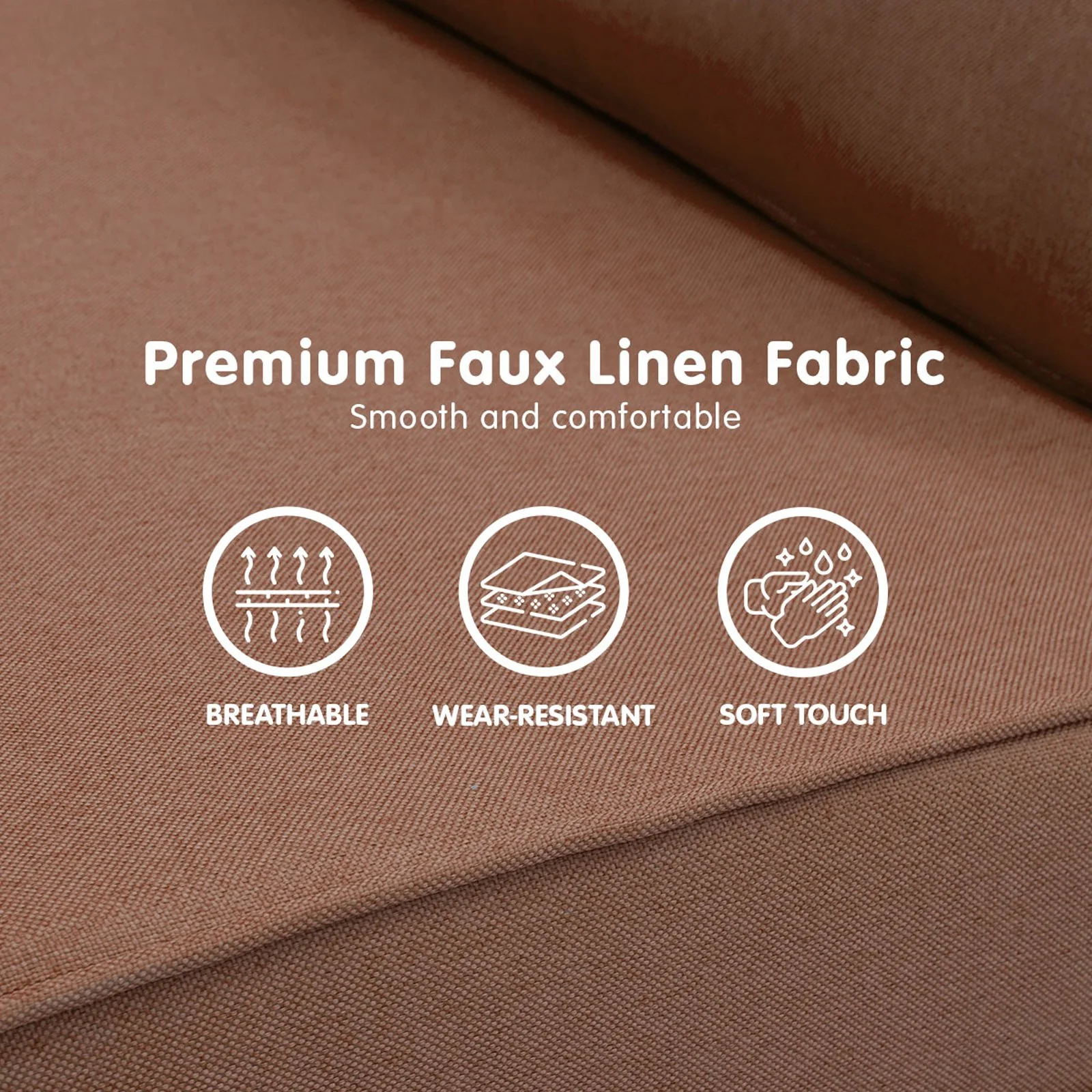 Mallory 2-Seater Faux Linen Adjustable Sofa Bed Lounge - Brown - Nurns