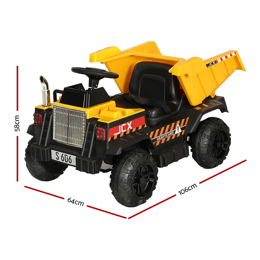 Kids Ride On Car Dumptruck 12V Electric Bulldozer Toys Cars Battery - Yellow - Nurns