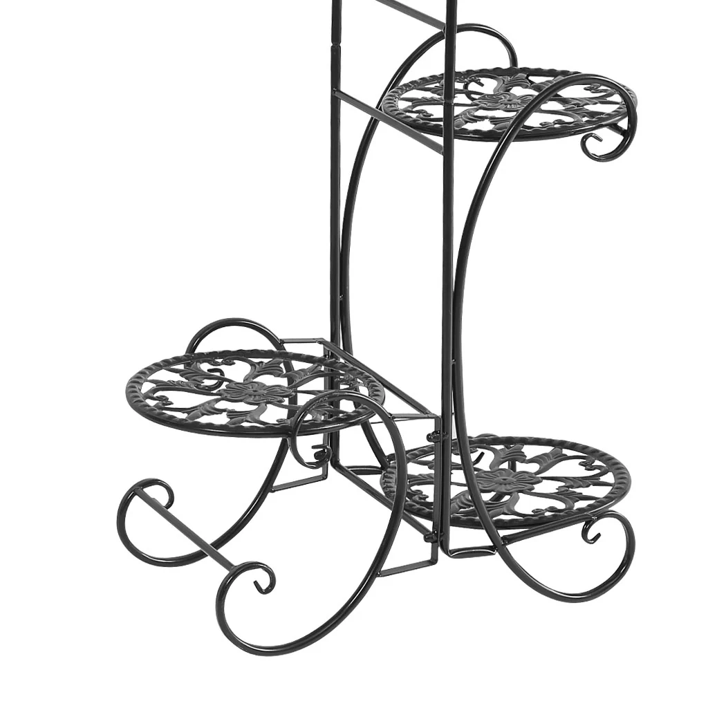 Set of 2 Flower Shape Metal Plant Stand with 4 Plant Pot Space in Black Colour - Nurns