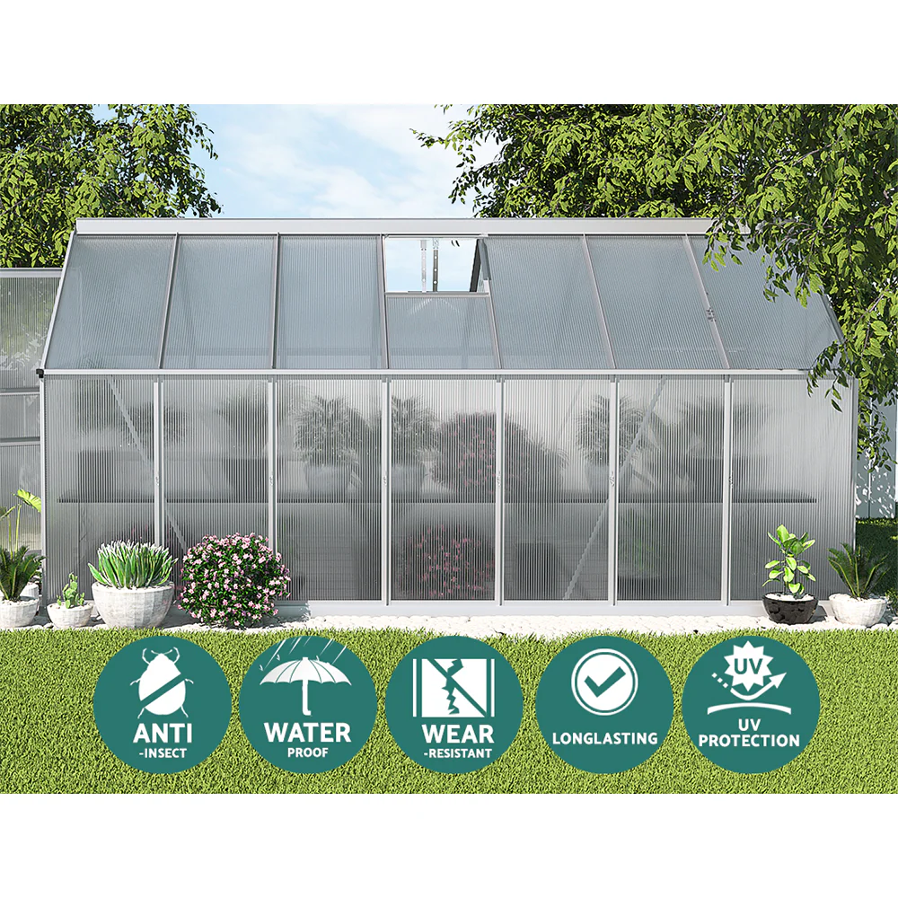 Greenfingers Greenhouse 4.2x2.5x1.95M Aluminium Polycarbonate Green House Garden Shed - Nurns
