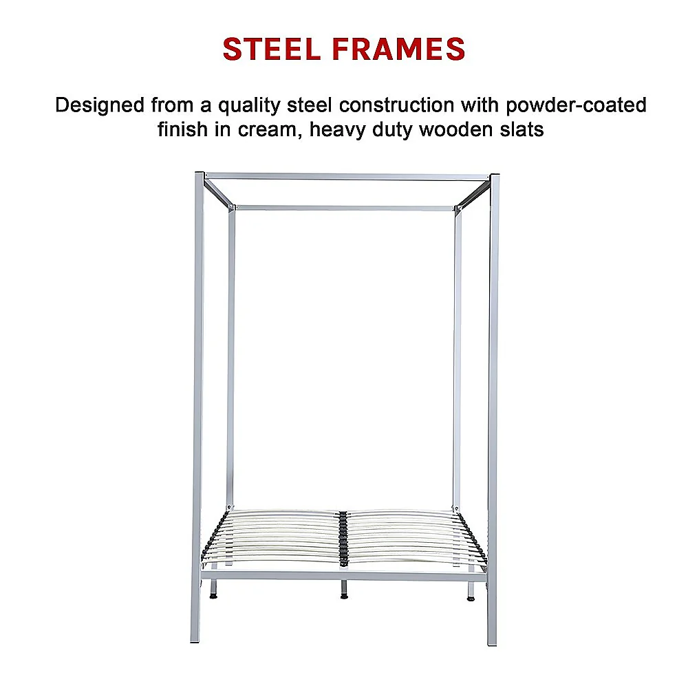 Lilian Four Poster Bed Frame - Cream Double - Nurns