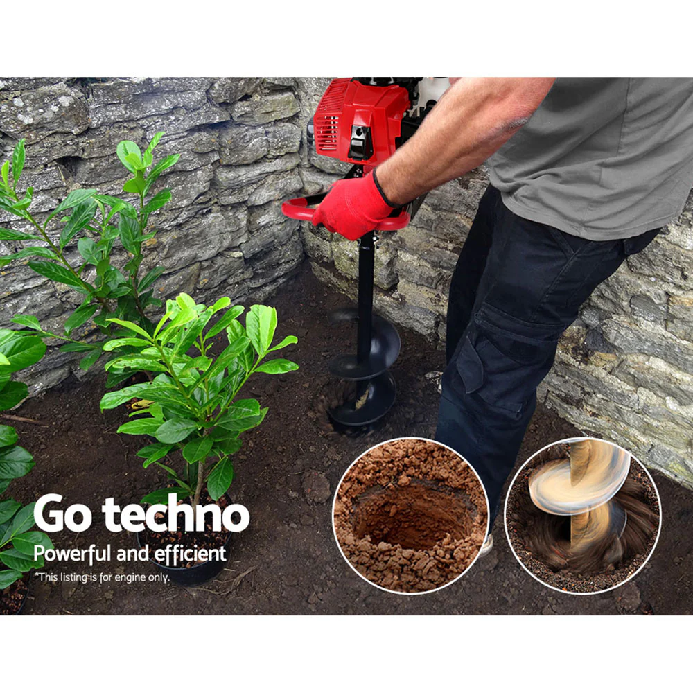 80CC Petrol Post Hole Digger Motor Only Engine Red - Nurns