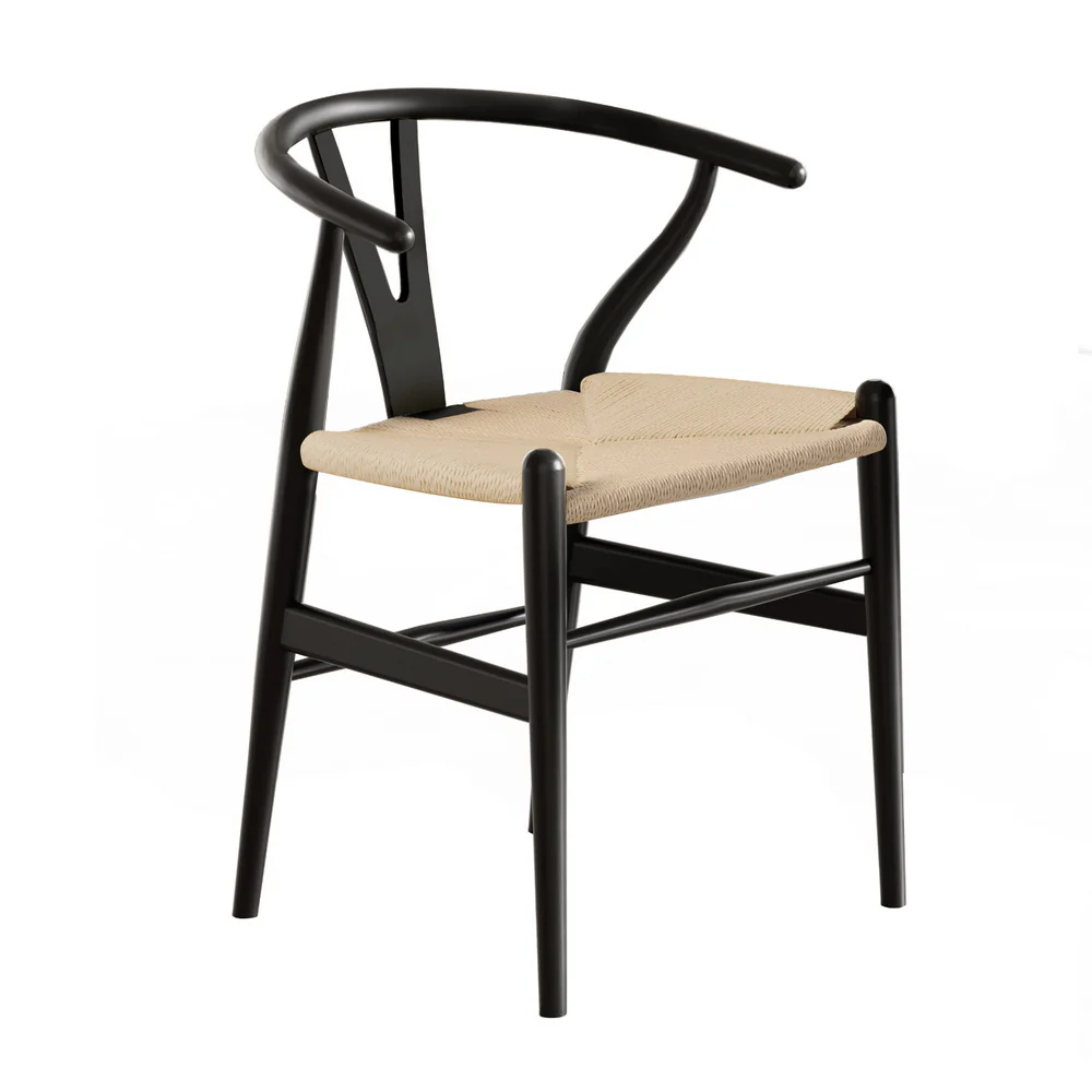 Maud Dining Chair Wooden Rattan Wishbone - Black - Nurns