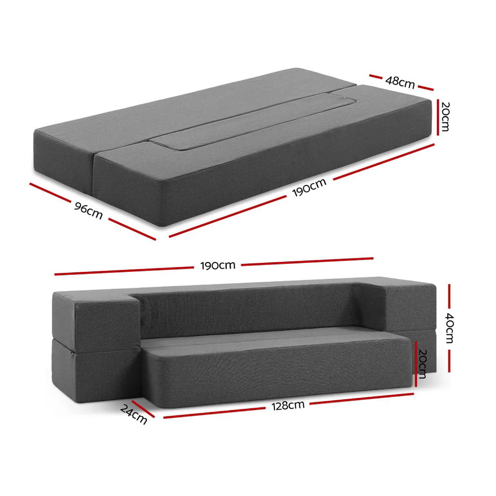 Mackenzie Portable Folding Sofa Bed Ottoman Lounge - Grey - Nurns