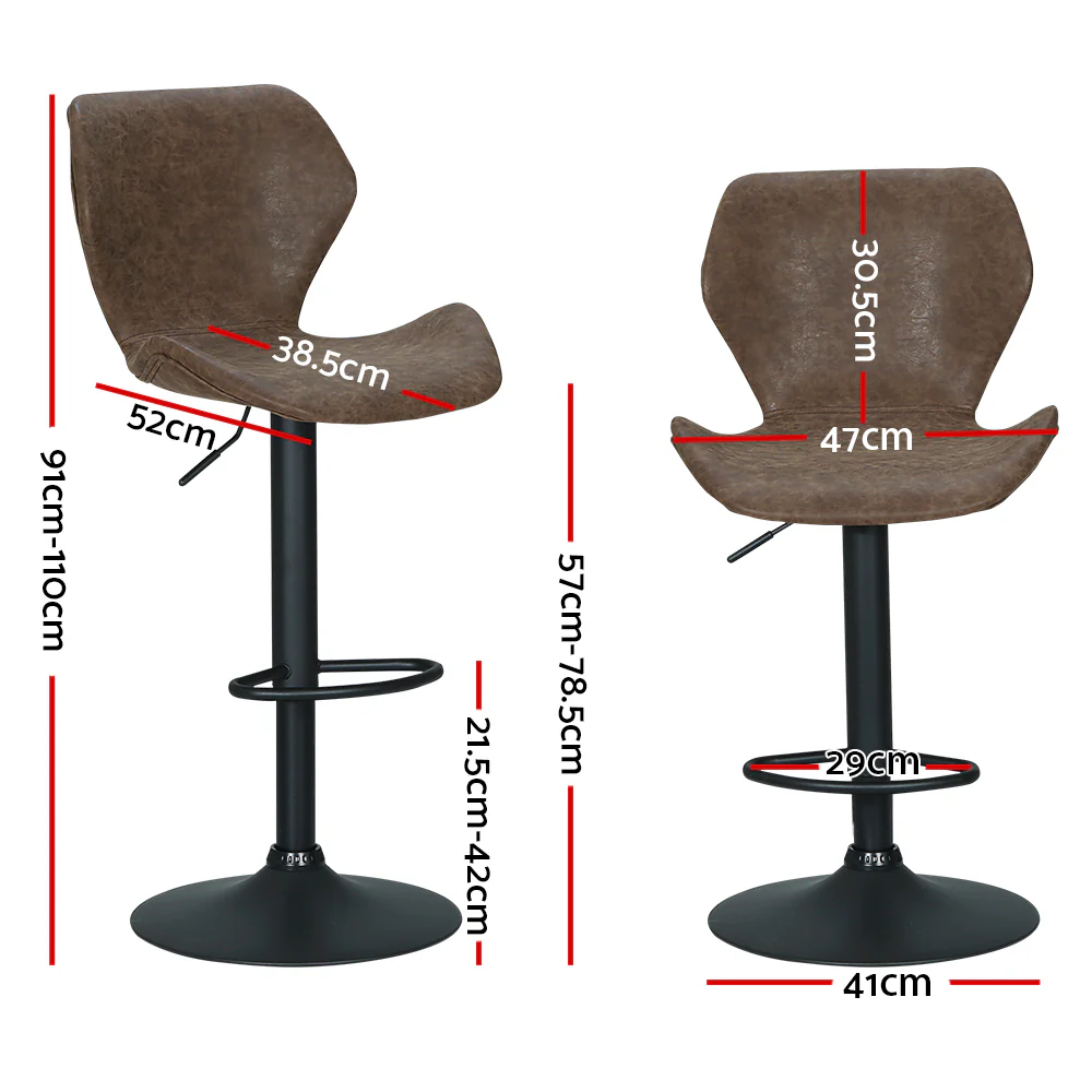 Set of 2 Swansea Bar Stools Kitchen Stool Chairs Metal Barstool Swivel - Brown - Nurns