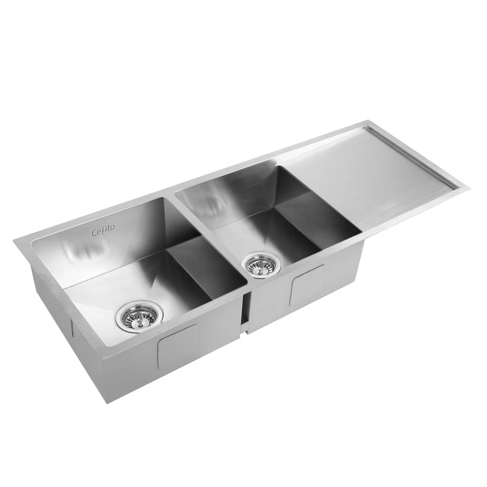 Cefito Kitchen Sink 111X45cm Stainless Steel Basin Double Bowl Silver - Nurns