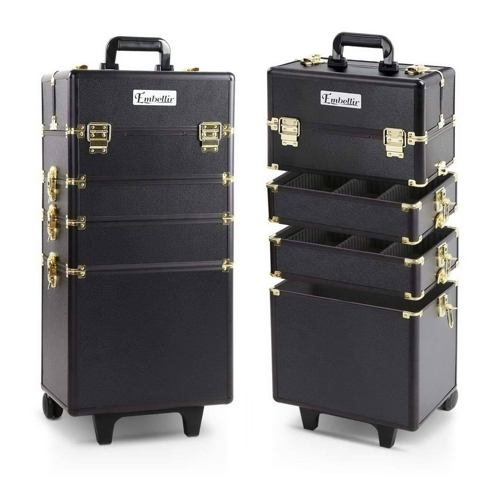 7 in 1 Portable Cosmetic Beauty Makeup Trolley - Black & Gold - Nurns