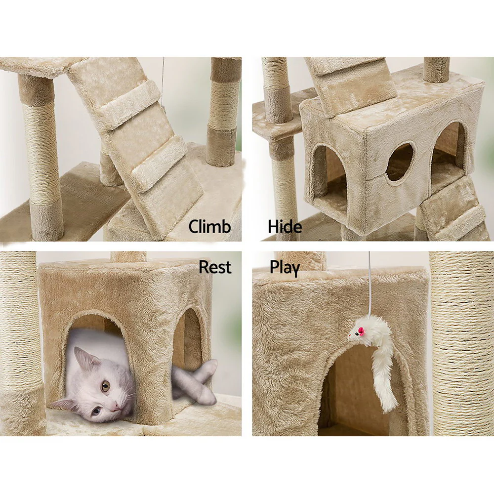 Cat Tree 180cm Trees Scratching Post Scratcher Tower Condo House Furniture Wood - Beige - Nurns