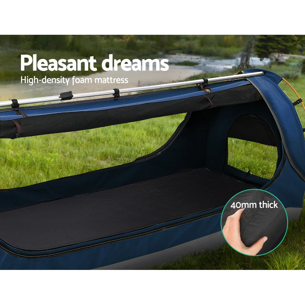 Double Swag Camping Swags Canvas Free Standing Dome Tent Dark Blue 4CM - Nurns