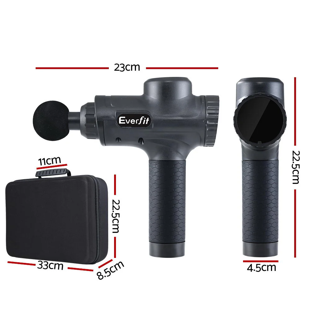 Everfit Massage Gun 30 Speed 6 Heads Vibration Muscle Massager Chargeable Black - Nurns