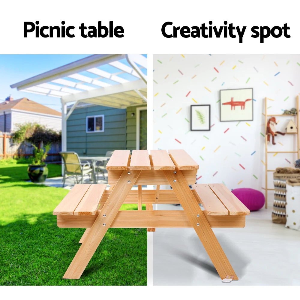 Portia Kids Table & Chairs Set Kids Outdoor Picnic Bench Children Wooden - Natural - Nurns