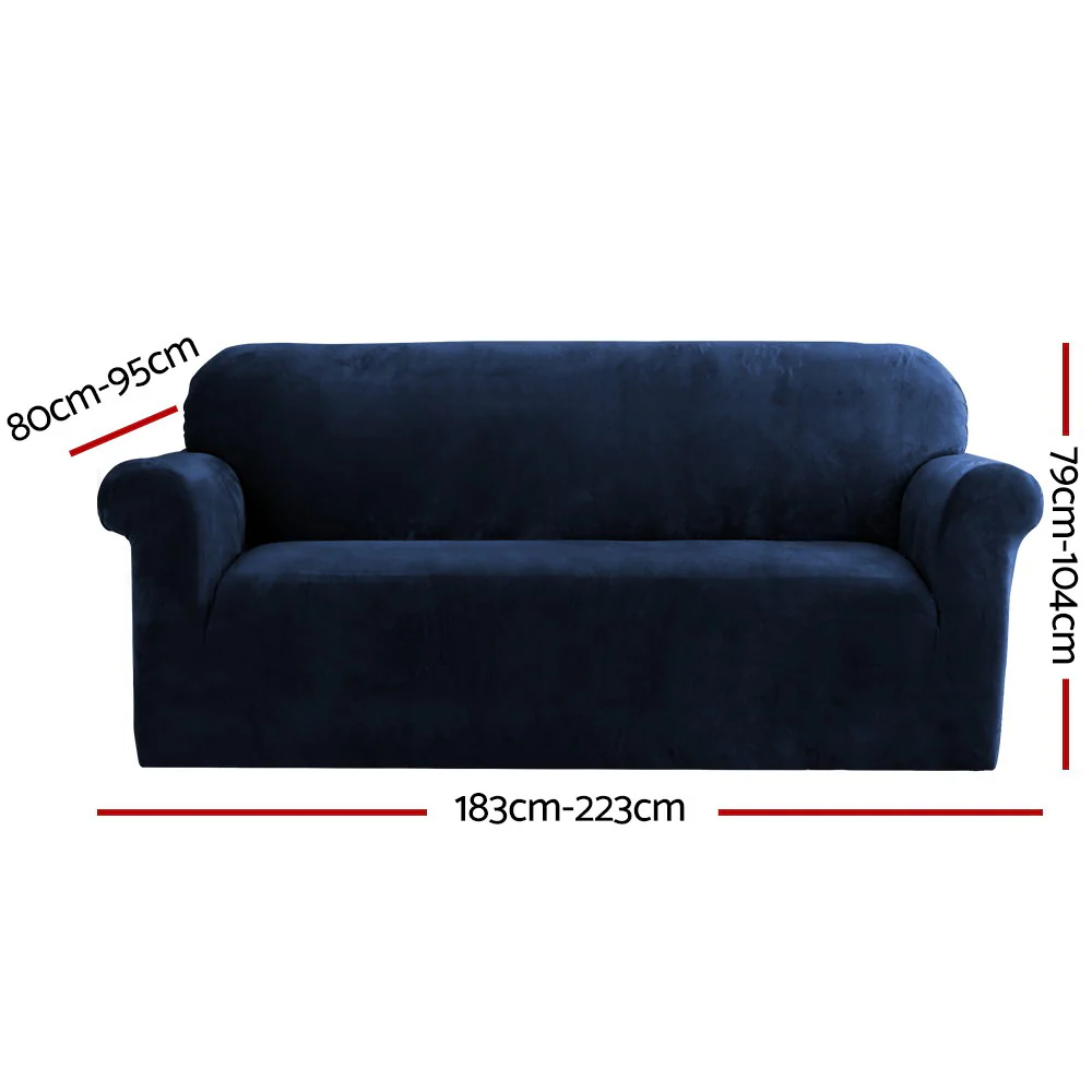 Velvet Sofa Cover Plush Couch Cover Lounge Slipcover 3-Seater Sapphire - Nurns