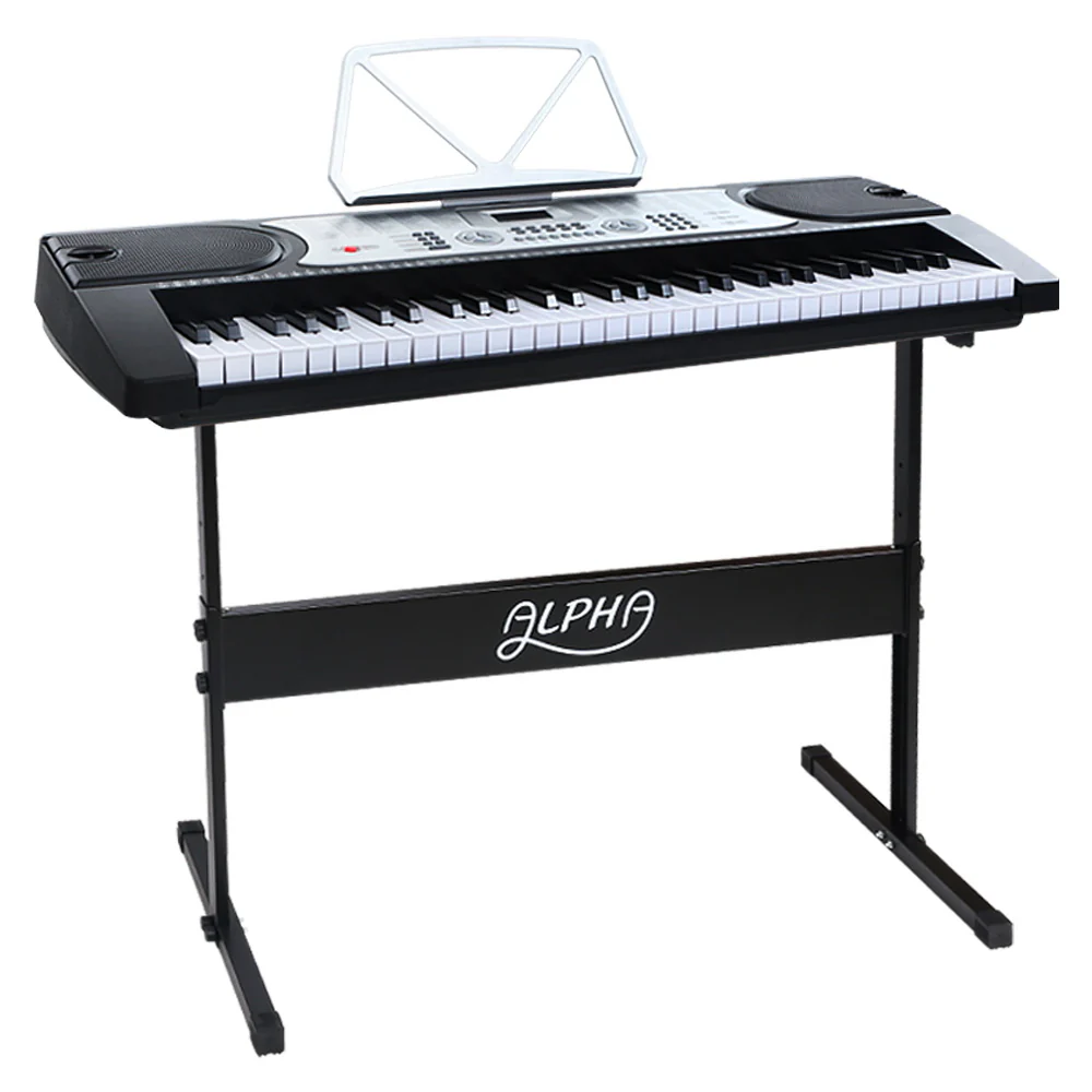 Alpha 61 Keys Electronic Piano Keyboard Digital Electric w/ Stand Beginner Silver - Nurns