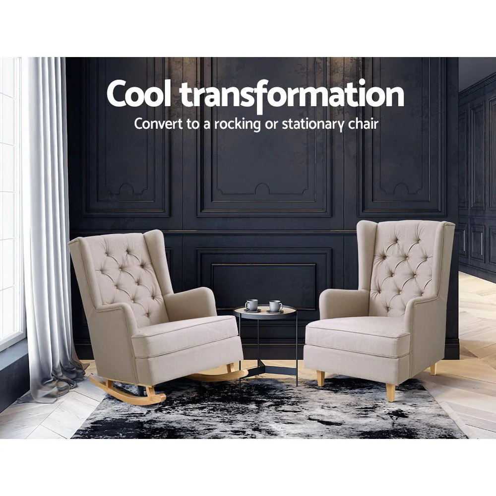Astraea Rocking Armchair Fabric Chair Lounge Recliner - Beige - Nurns