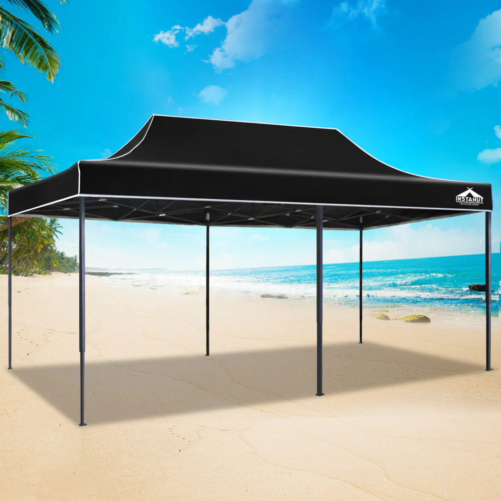 Instahut Gazebo Pop Up Marquee 3x6 Folding Tent Wedding 500D Camping Black - Nurns