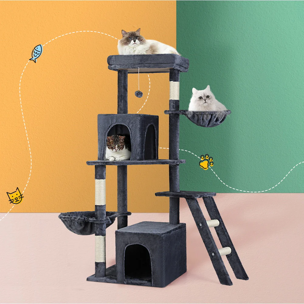 Cat Tree Tower Scratching Post Scratcher 138cm Trees Condo House - Grey - Nurns