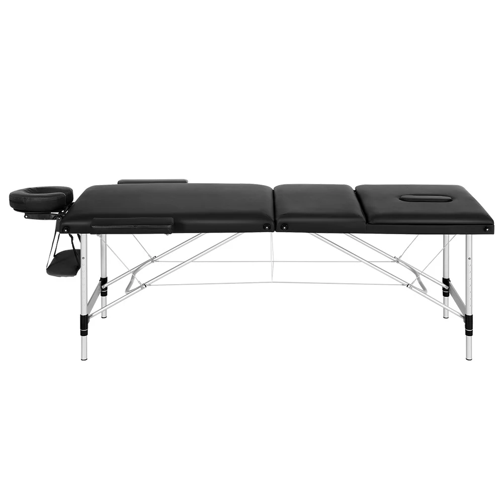 Massage Table 65cm Portable 3 Fold Aluminium Beauty Bed - Black - Nurns
