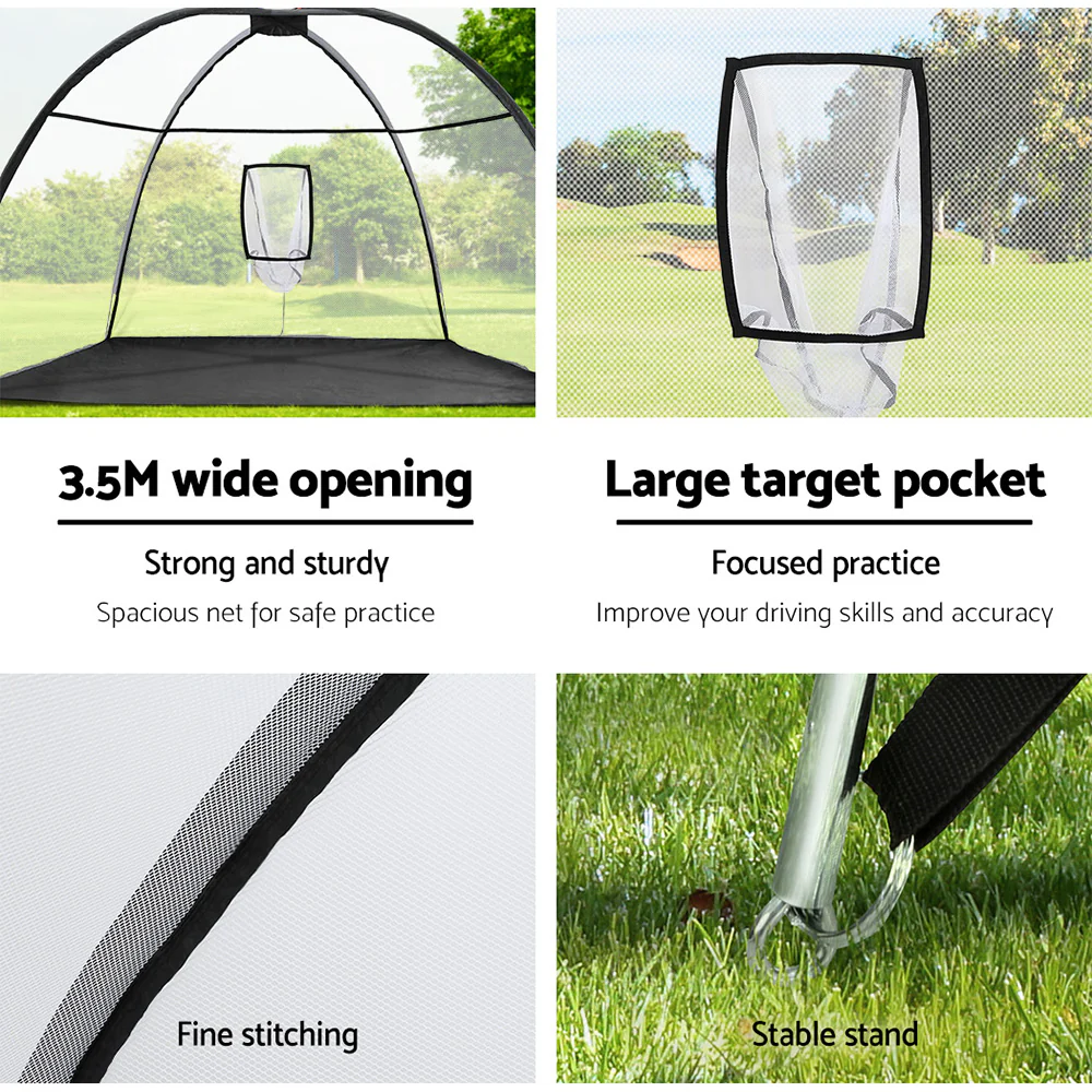Everfit 3.5m Golf Practice Net Portable Training Aid Driving Target Tent Black - Nurns