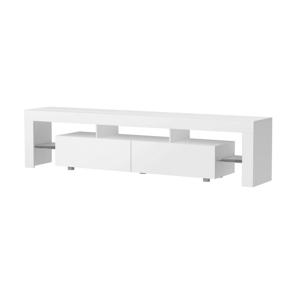 Erica 200cm TV Cabinet Entertainment Unit Stand RGB LED Gloss Furniture - White - Nurns