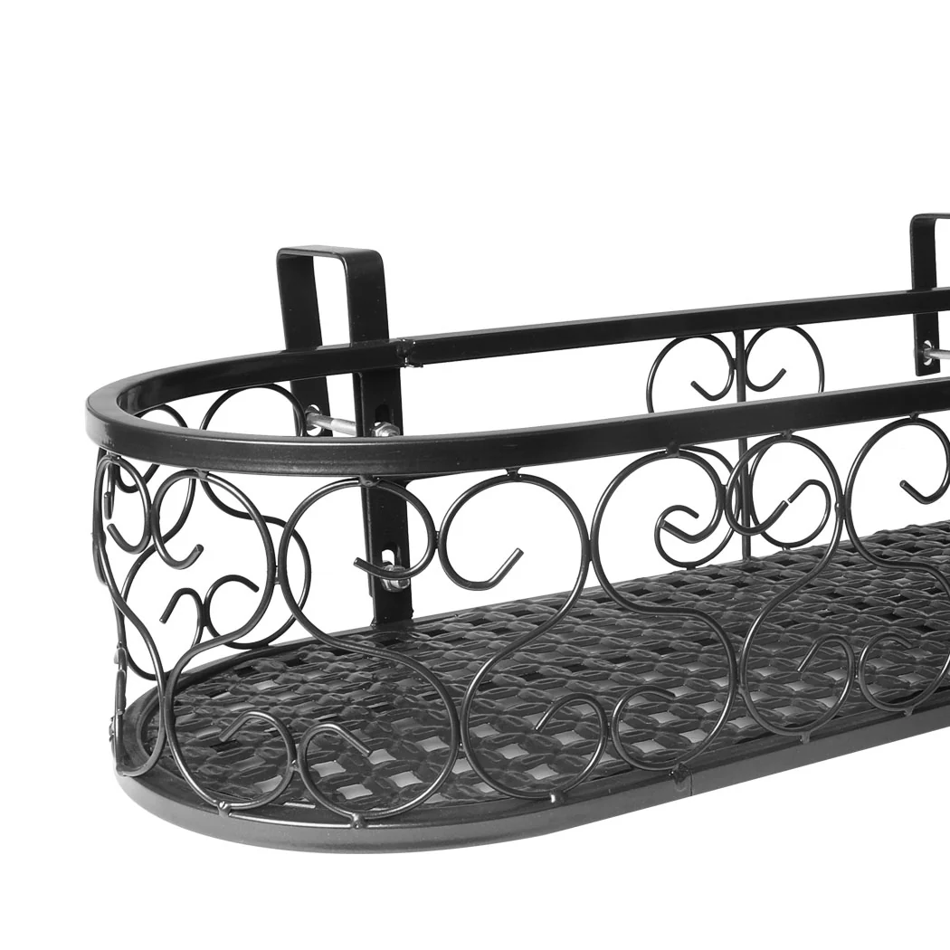 Plant Holder Plant Stand Hanging Flower Pot Basket Garden Wall Rack Shelf Oval Black - Nurns