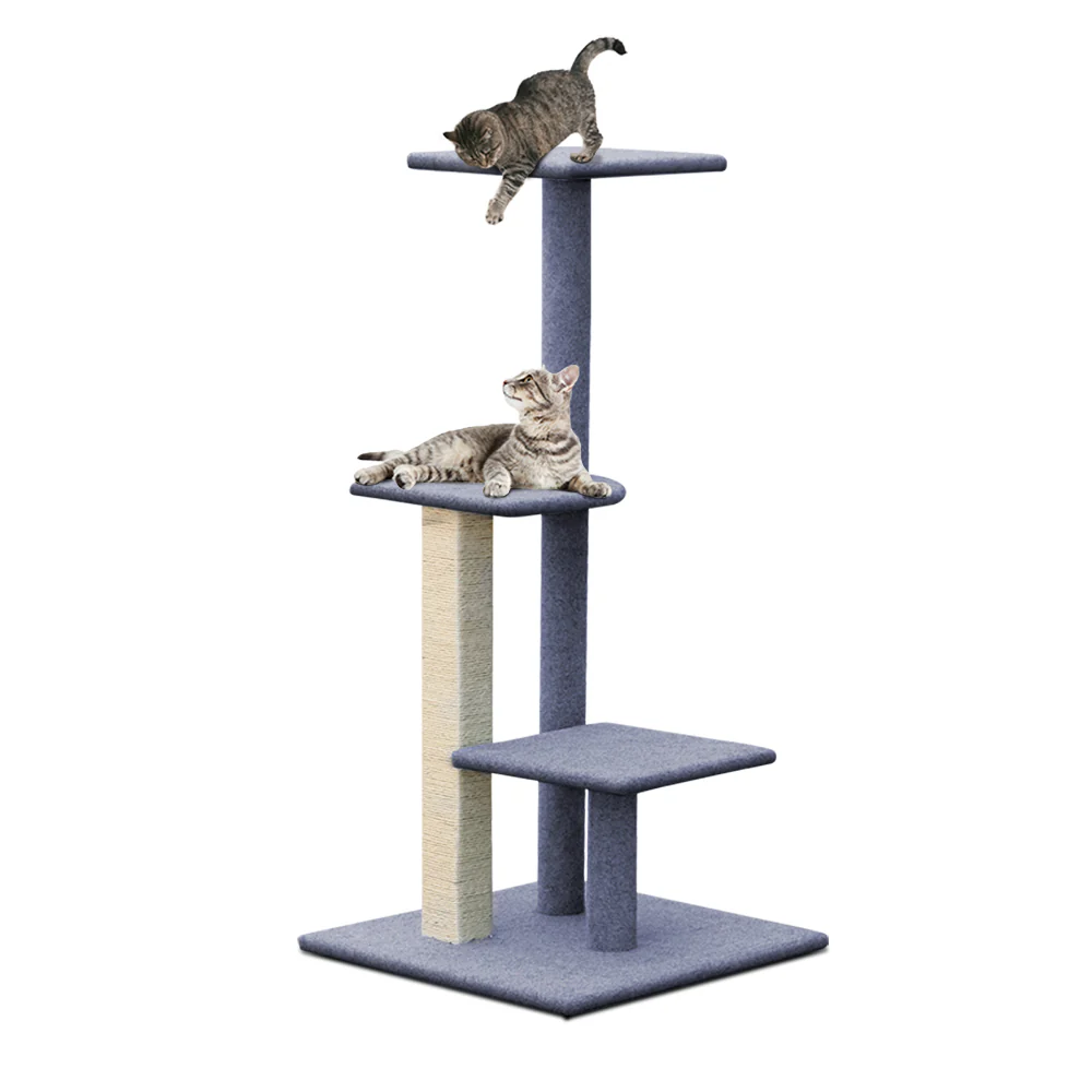 Cat Tree 124cm Trees Scratching Post Scratcher Tower Condo House Furniture Wood Steps - Grey - Nurns