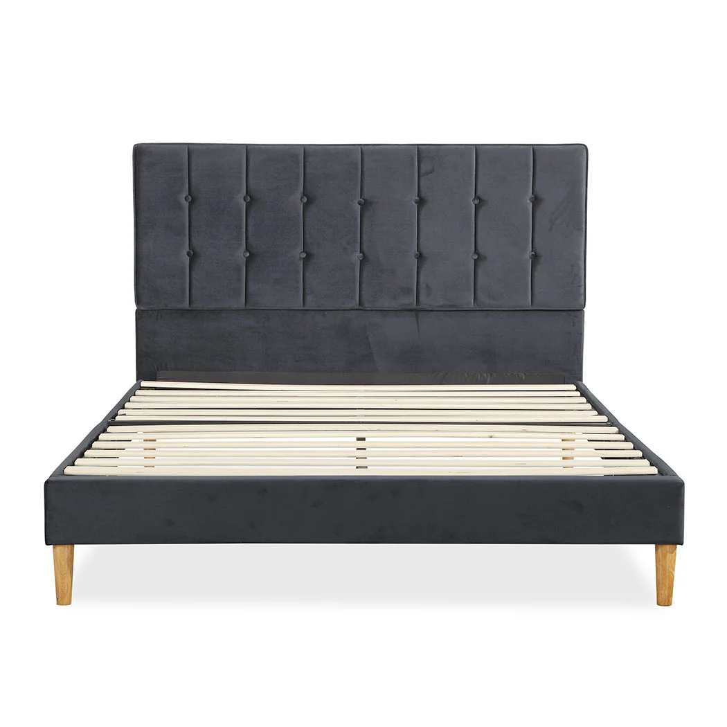 Venlo Bed Frame Base Platform Wooden Velvet with Headboard Grey - Queen - Nurns