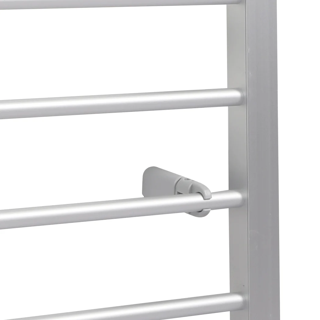 Heated Towel Rail Warmer Rack Wall Mounted - Silver - Nurns