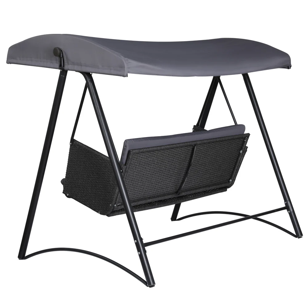 Rattan Swing Chair with Canopy Outdoor Garden Bench 3 Seater Grey - Nurns
