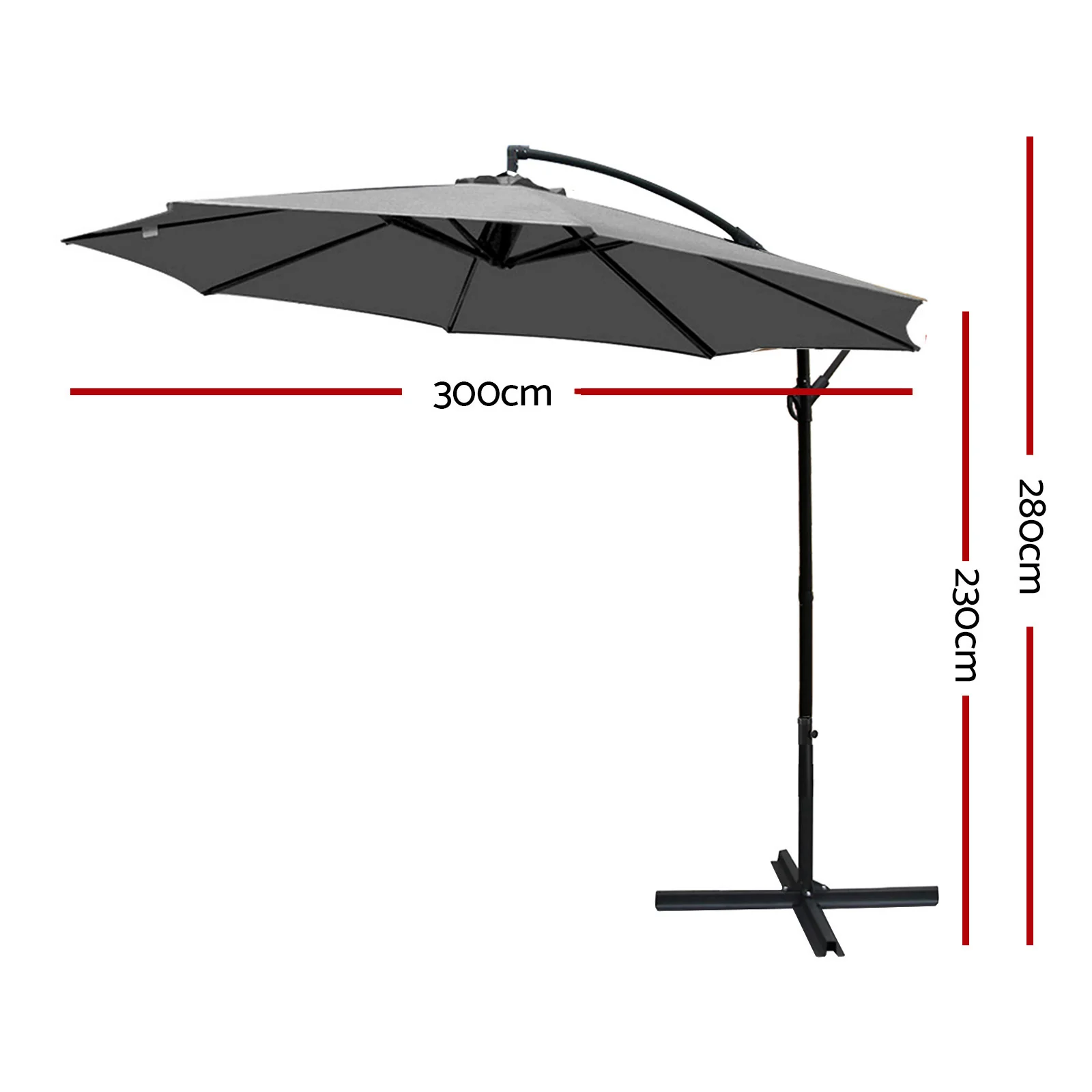 Instahut 3m Outdoor Umbrella Cantilever Beach Garden Patio Charcoal - Nurns