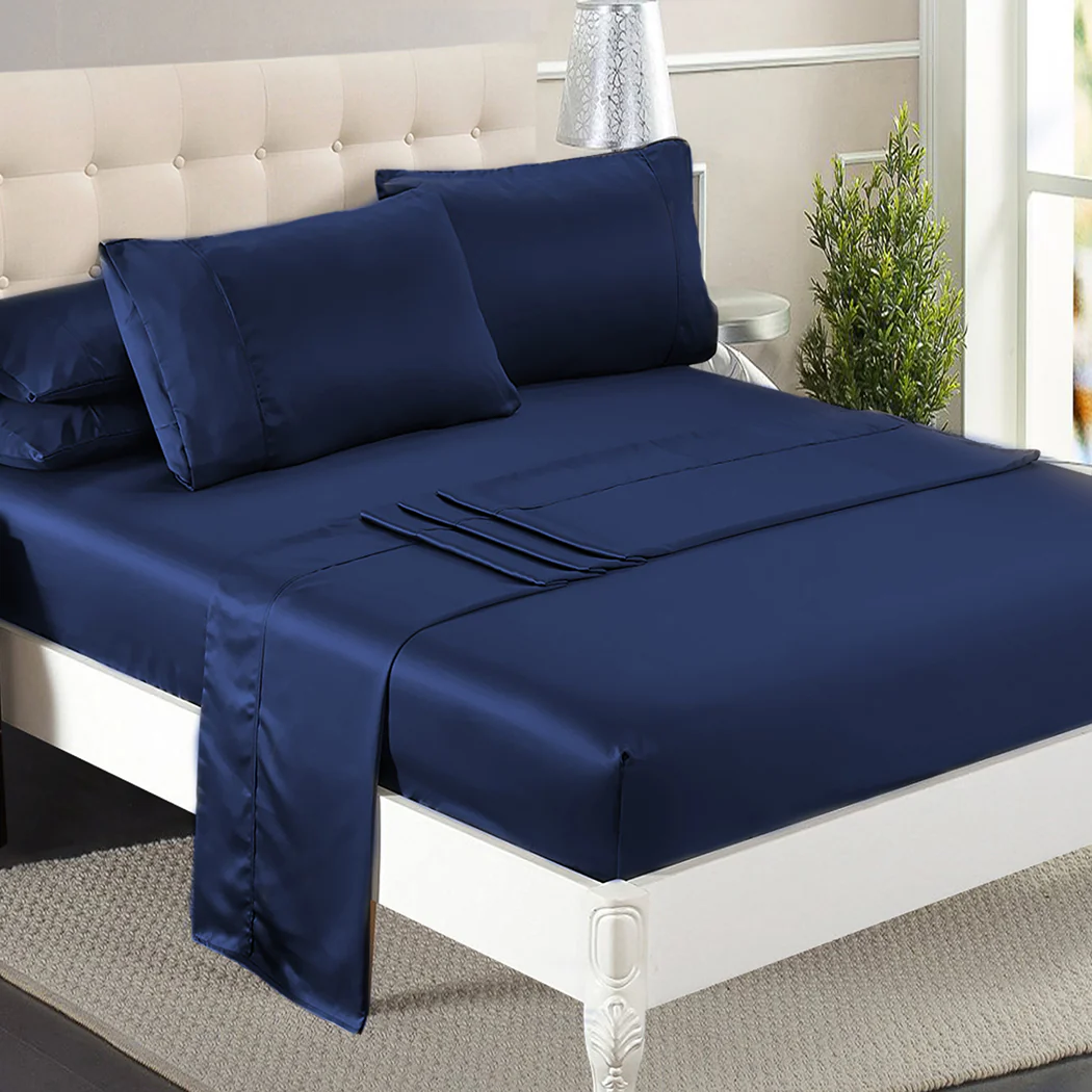 Double Dreamz Silky Satin Sheets Fitted Blue - Nurns