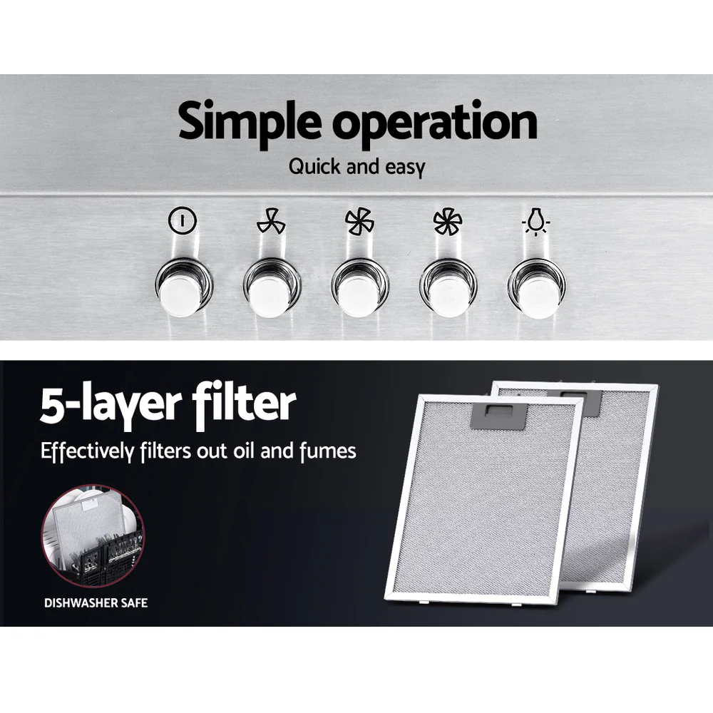 Devanti 600mm Range Hood 60cm Rangehood Stainless Steel - Nurns