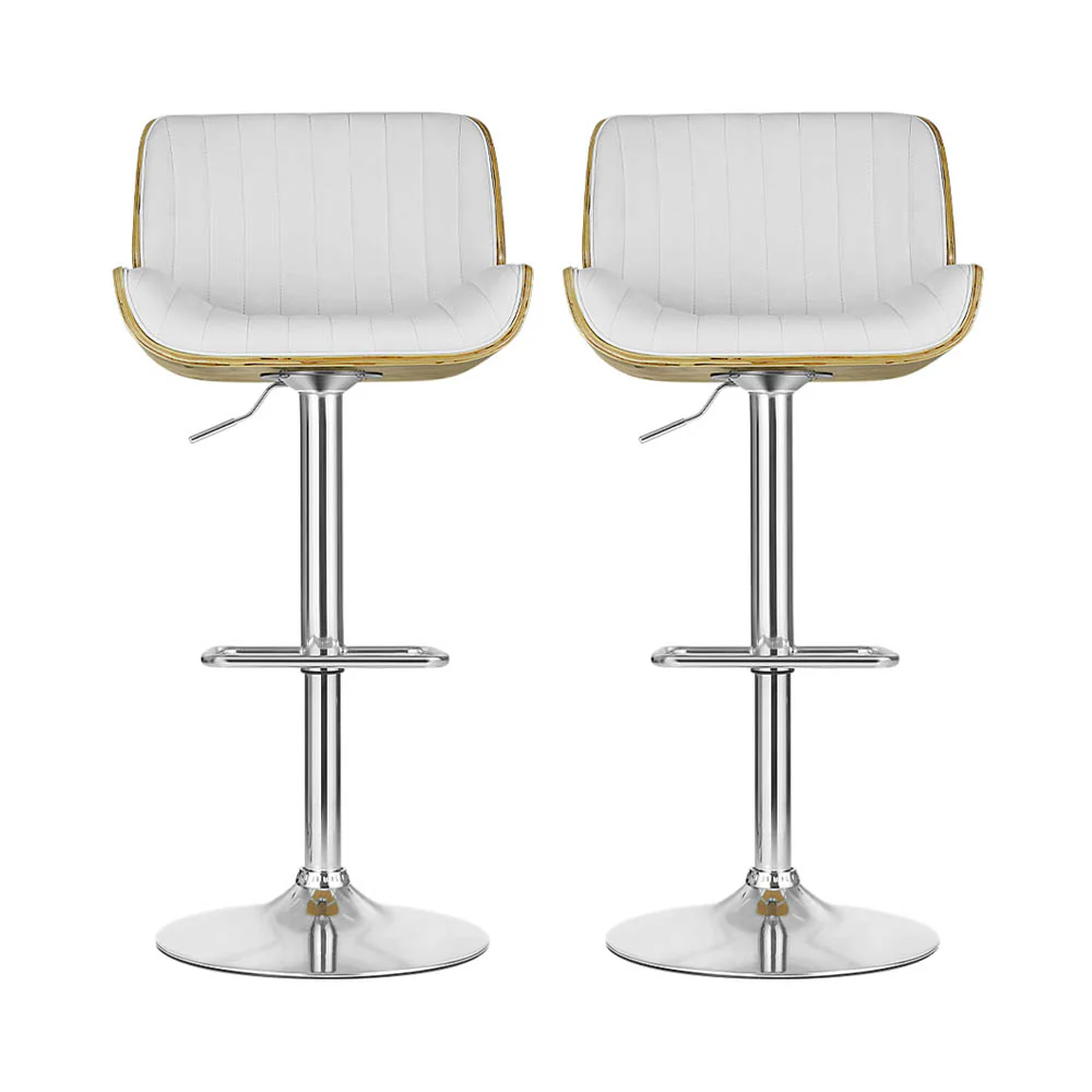 Set of 2 Preston Bar Stools Adjustable Leather Chairs - White - Nurns