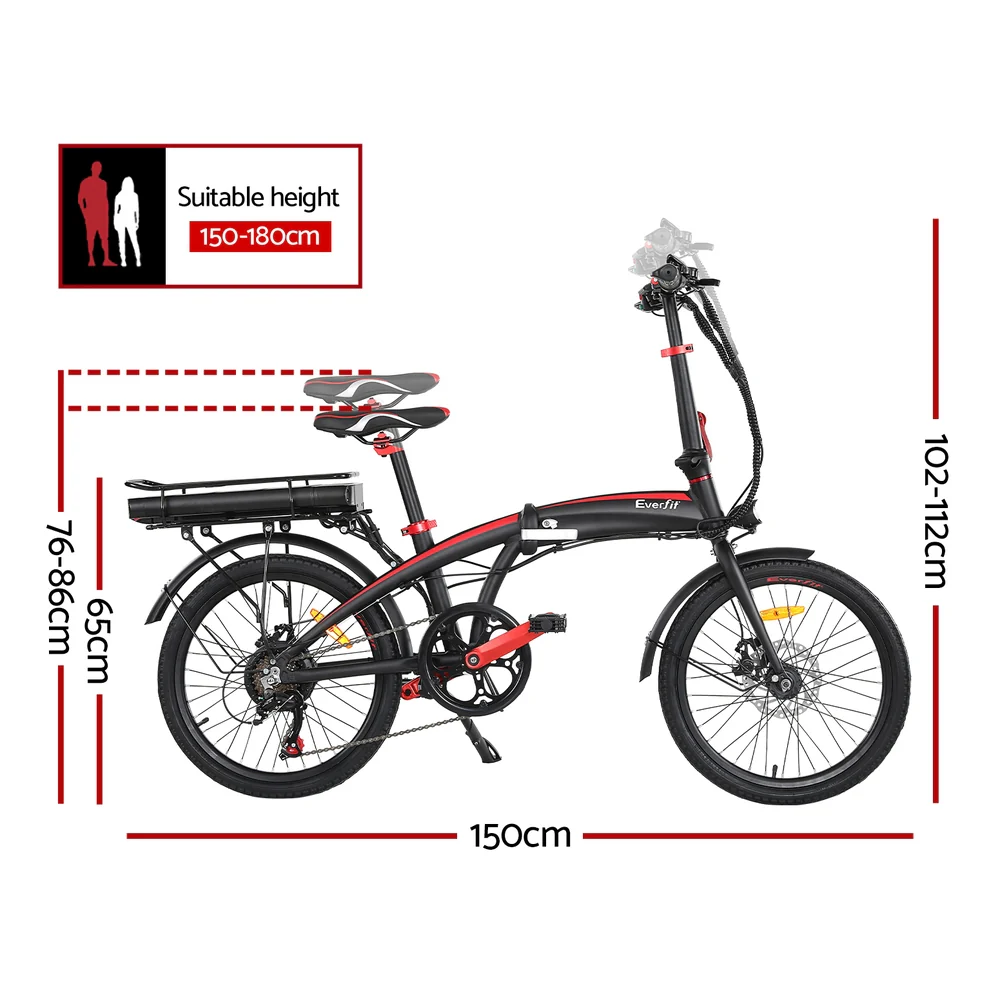 Everfit Folding Electric Bike Urban City Bicycle eBike Rechargeable Battery 250W - Nurns