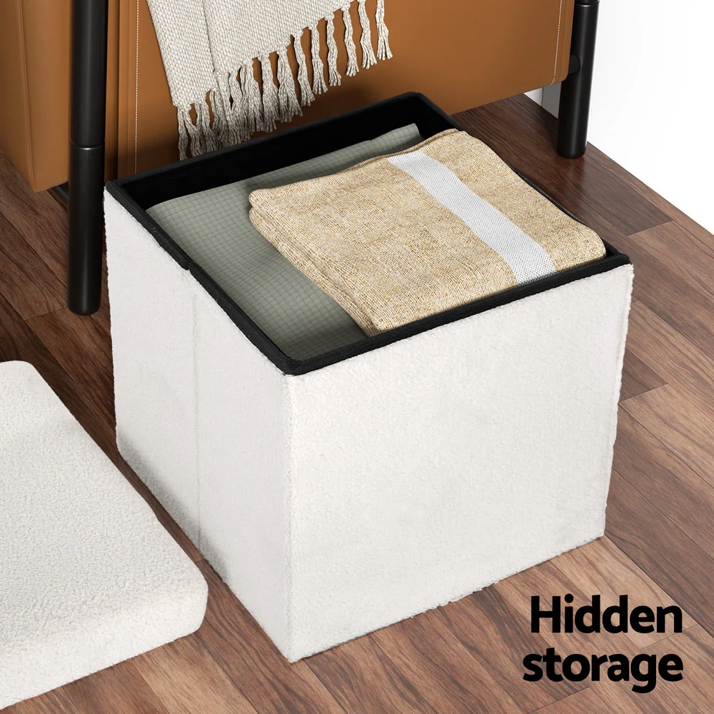 Ottoman Storage Foot Stool Vanity Square Teddy - White - Nurns