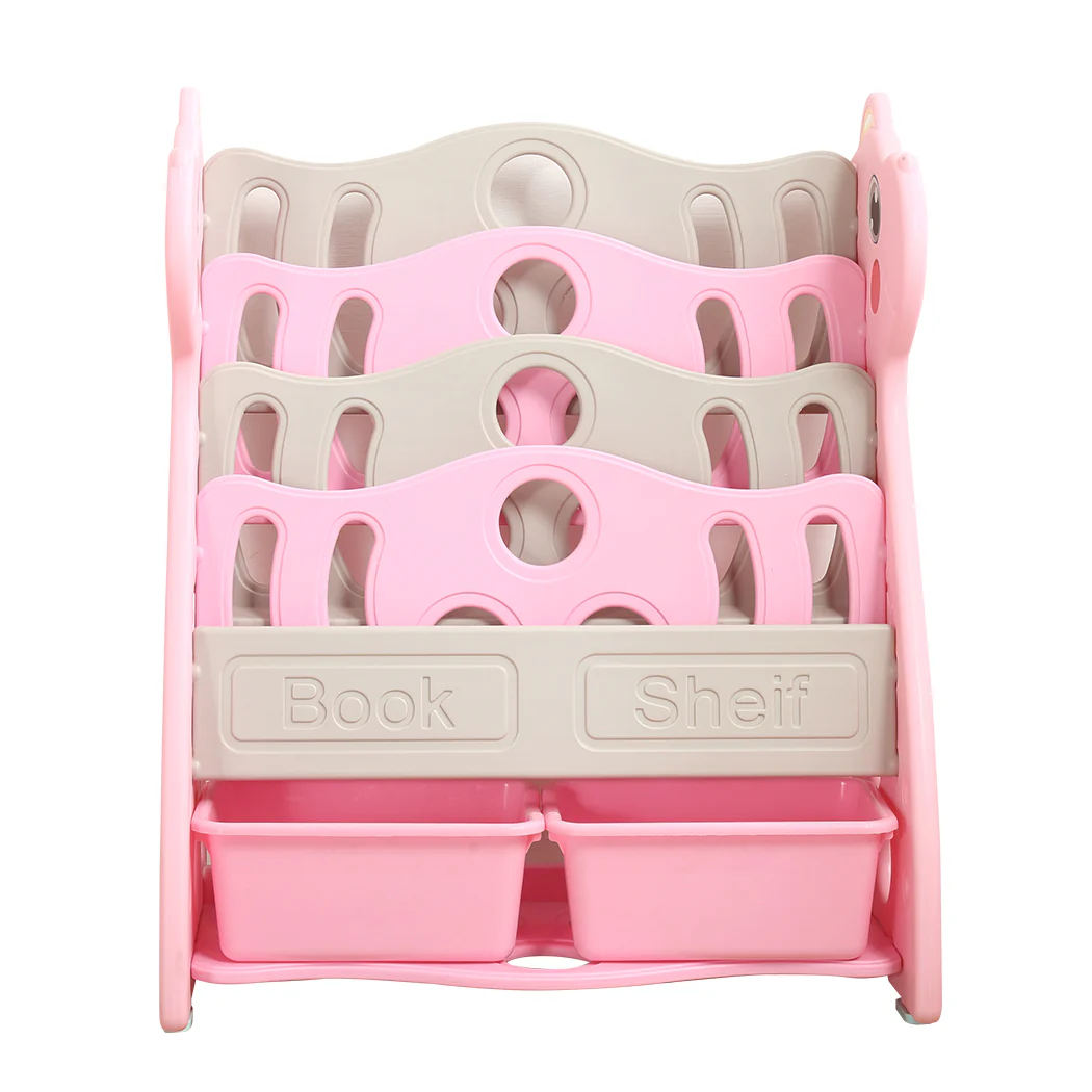 Kids Bookshelf Bookcase Magazine Rack Organiser Shelf Children Pink - Nurns