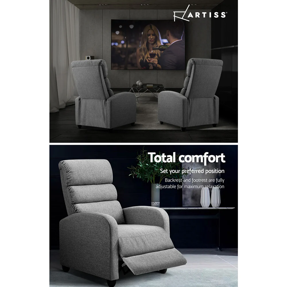 Calypso Luxury Recliner Chair Lounge Armchair Fabric Cover - Grey - Nurns