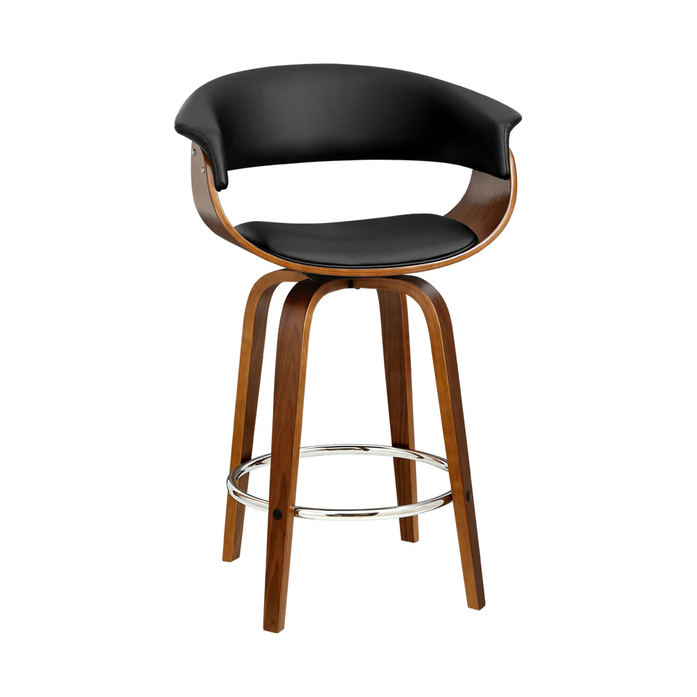 65cm Edessa Swivel PU Leather Bar Stool - Wood & Black - Nurns