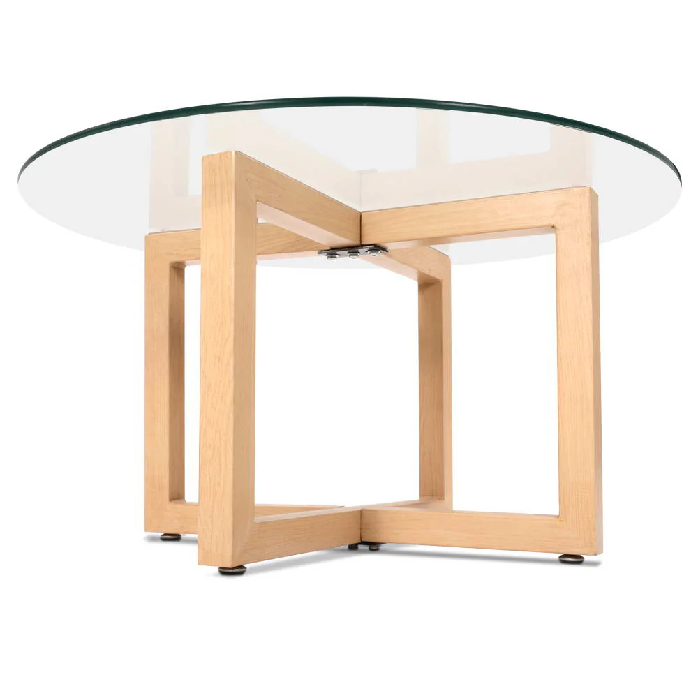 Idas Coffee Table 80cm Round Tempered Glass - Wood - Nurns