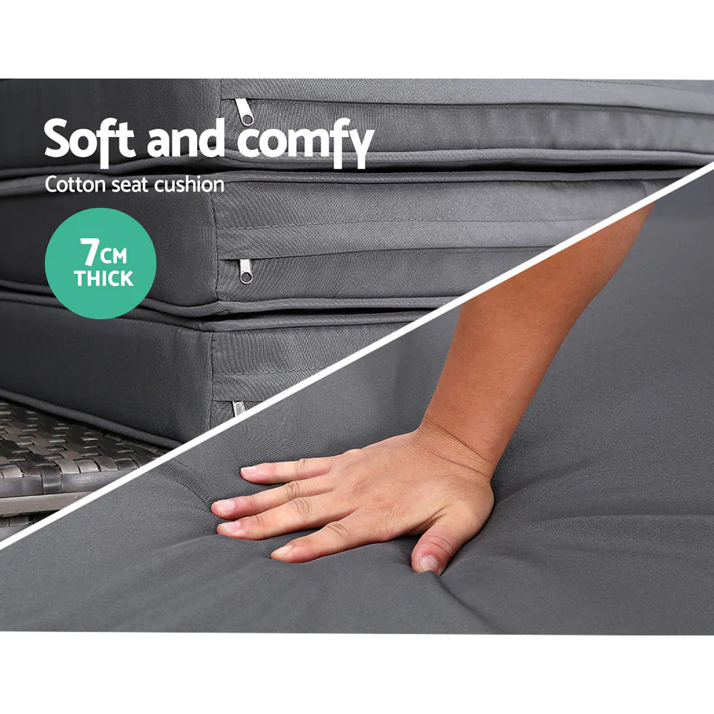 Yasin Outdoor Lounge Setting Patio Furniture Sofa Wicker Garden Rattan Set Day Bed - Grey - Nurns