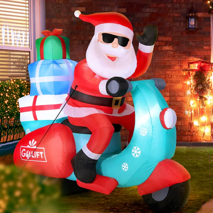 Santa Motorbike Christmas Inflatable LED Illuminated Xmas Decorations - 1.8M - Nurns