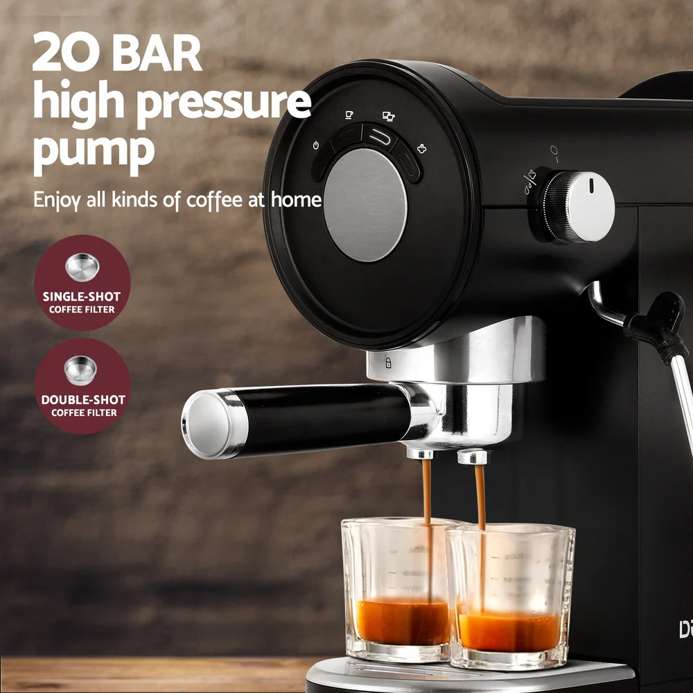Devanti 20 Bar Coffee Machine Espresso Cafe Maker Black - Nurns