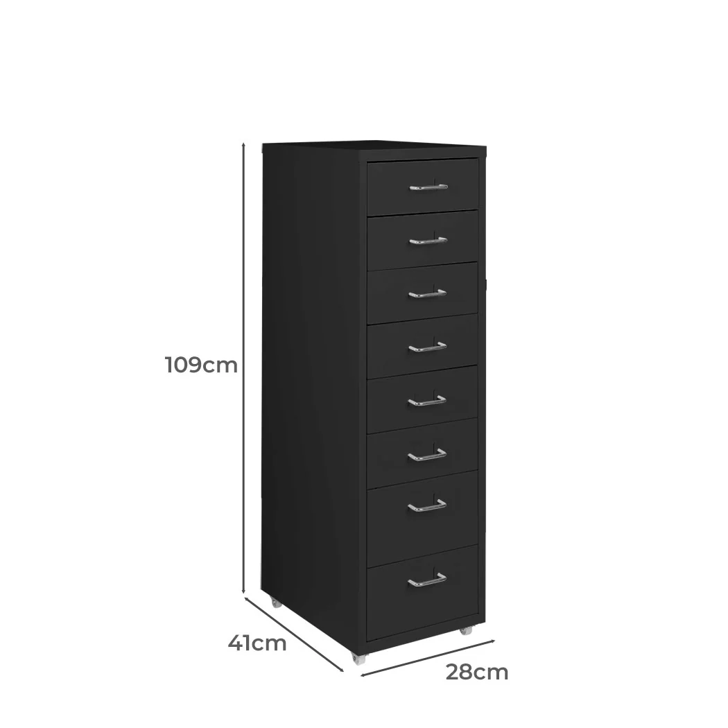 Levede 8 Drawer Office Cabinet Drawers Black - Nurns