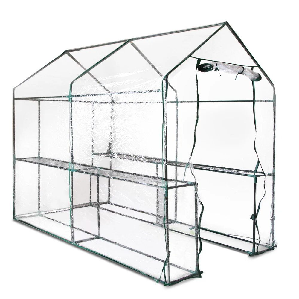 Greenfingers Greenhouse 1.2x1.9x1.9M Walk in Green House Tunnel Clear Garden Shed 4 Shelves - Nurns