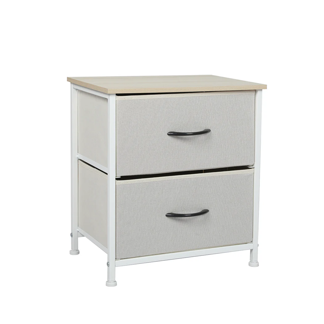 Waterloo Fabric Bedside Tables with 2 Drawers - Beige - Nurns