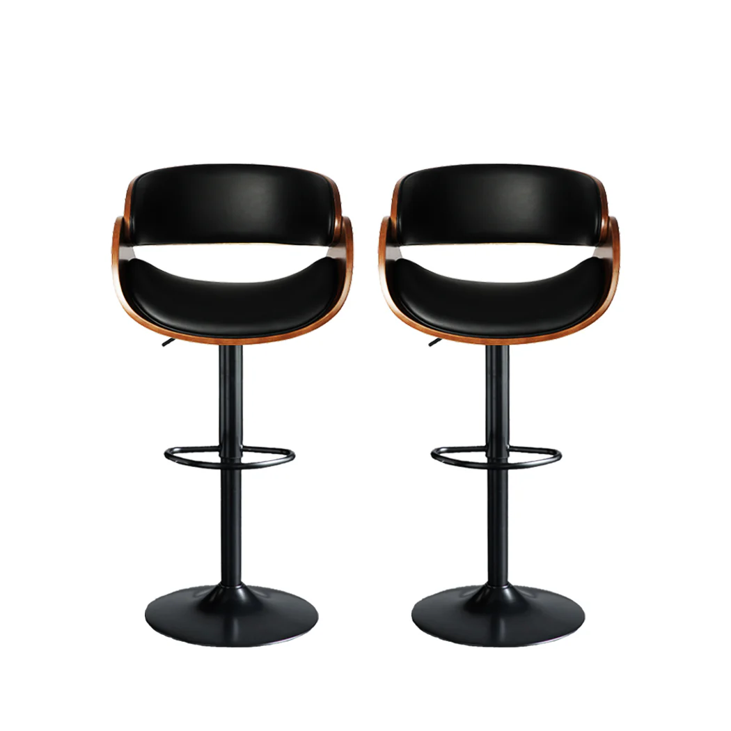 81.5cm Toulouse Bar Stools Kitchen Gas Lift Wooden Beech Stool Chair Swivel Barstools - Black - Nurns
