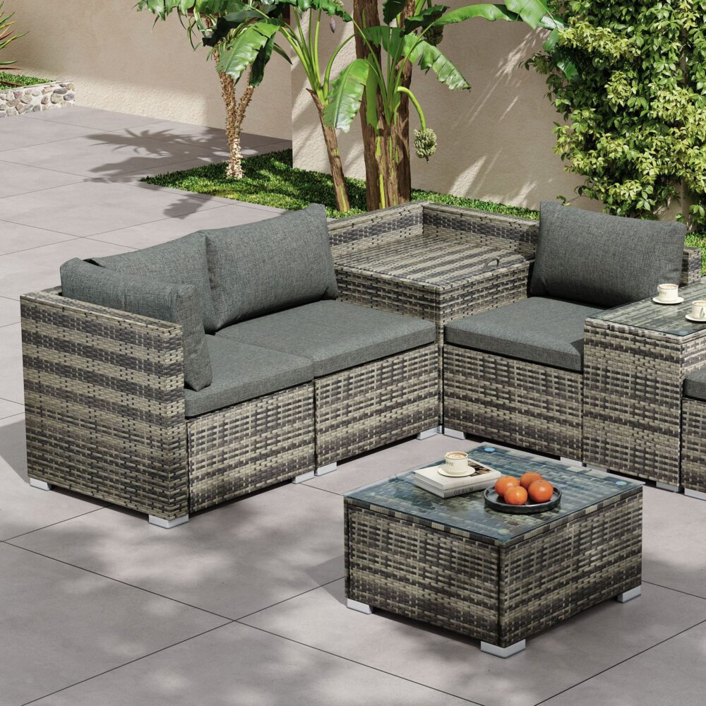Quincy 8-Seater Outdoor Furniture Setting 9-Piece Set - Grey - Nurns